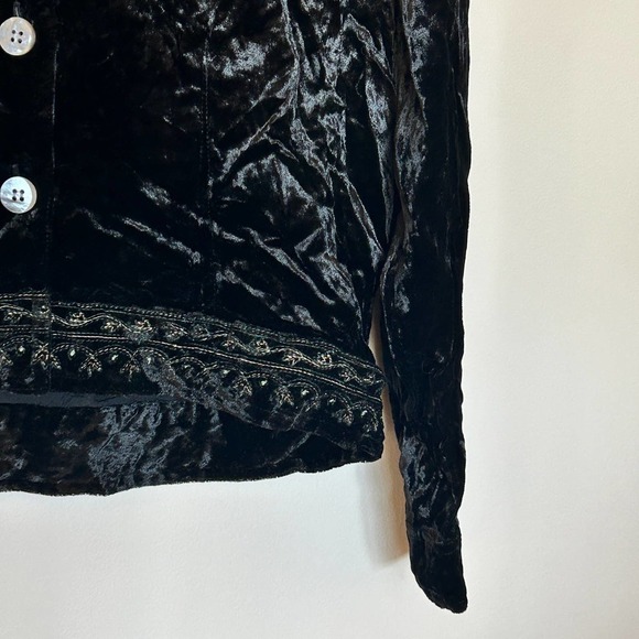 J. Jill Crushed Velvet Embroidered Jacket XS XSP Petite Black Coat Floral J.Jill - Picture 6 of 6